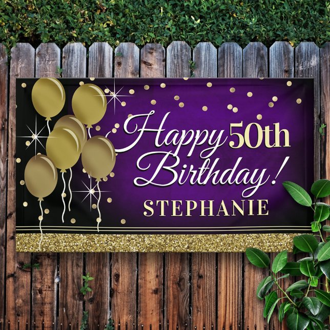 Glittery Purple and Gold Happy Birthday Banner (Creator Uploaded)