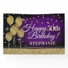 Glittery Purple and Gold Happy Birthday Banner