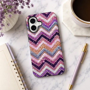 Glittery purple and pink zigzag pattern  iPhone 16 case