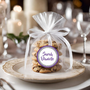 Glittery Purple and Silver Name Favour Sticker
