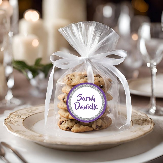 Glittery Purple and Silver Name Favour Sticker (Creator Uploaded)