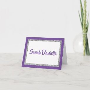 Glittery Purple and Silver Personalised Note Card