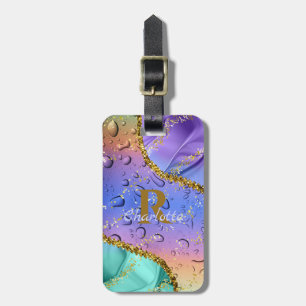 Glittery Purple, Aqua Blue and Emerald Green Ombre Luggage Tag