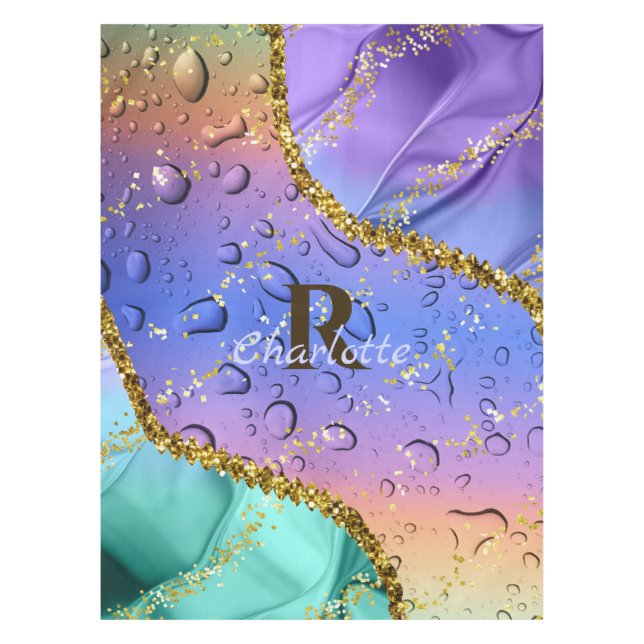 Glittery Purple, Aqua Blue and Emerald Green Ombre Tablecloth (Front)