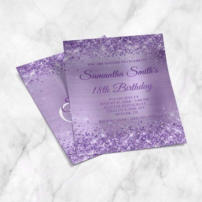 Glittery Purple Foil Monogram 18th Birthday Invite Flyer (Glittery Purple Foil Monogram 18th Birthday Invite Flyer)
