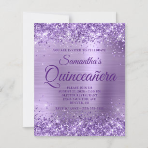 Glittery Purple Foil Monogram Quinceanera Invite