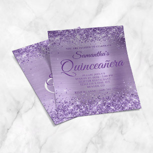 Glittery Purple Foil Monogram Quinceanera Invite Flyer