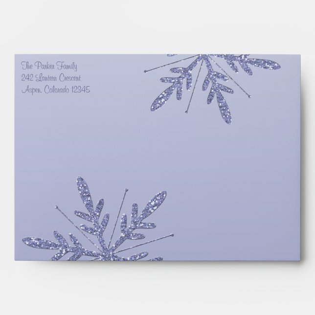 Glittery Purple Snowflake Return Address Envelope (Front)