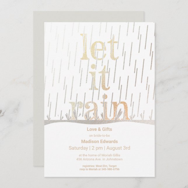 Glittery Rain Bridal Shower Invitation (Front/Back)