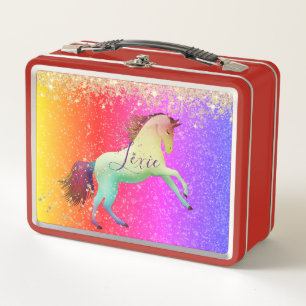 Glittery Rainbow Unicorn  Metal Lunch Box
