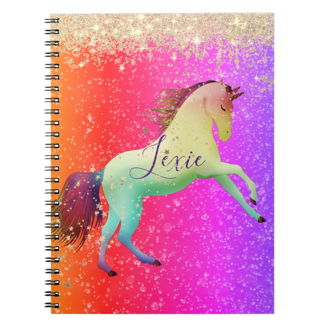 Glittery Rainbow Unicorn   Notebook (Front)