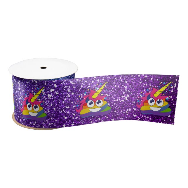 Glittery Rainbow Unicorn Poop Emoji Ribbon Satin Ribbon (Spool)