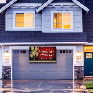 Glittery Red and Gold Happy Birthday Banner