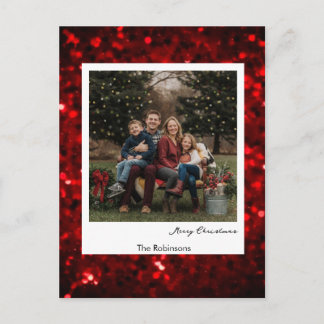 Glittery Red Background Polaroid Photo Christmas  Postcard