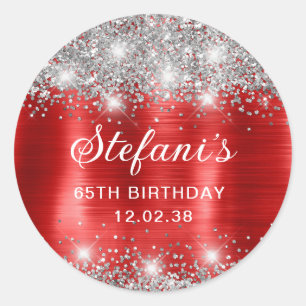 Glittery Red Foil 65th Birthday Classic Round Sticker