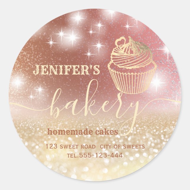 Glittery  rolling pin & whisk chef script bakery classic round sticker (Front)