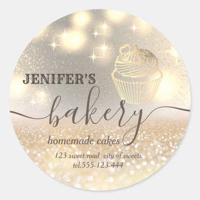 Glittery  rolling pin & whisk chef script bakery classic round sticker (Front)