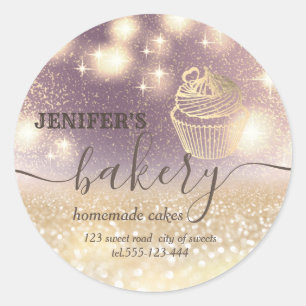Glittery  rolling pin & whisk chef script bakery classic round sticker
