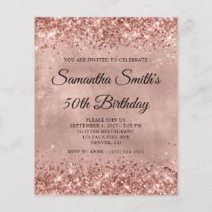 Glittery Rose Gold 50th Birthday Monogram Invite Flyer