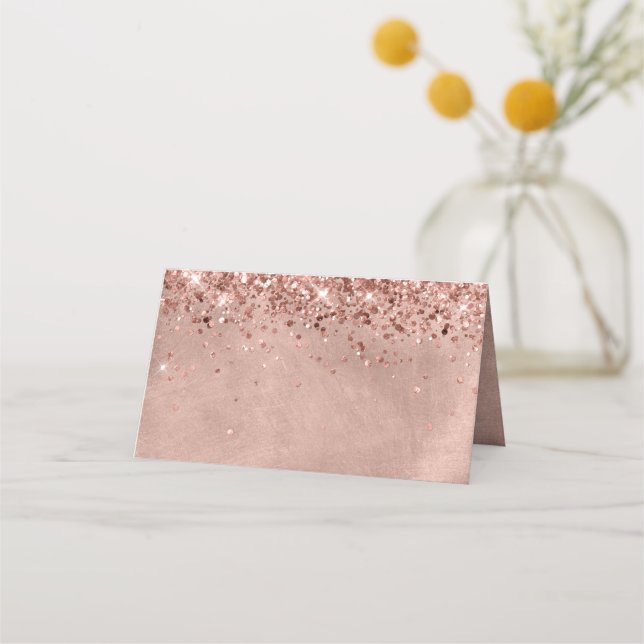Glittery Rose Gold Blank Place Card (Front)