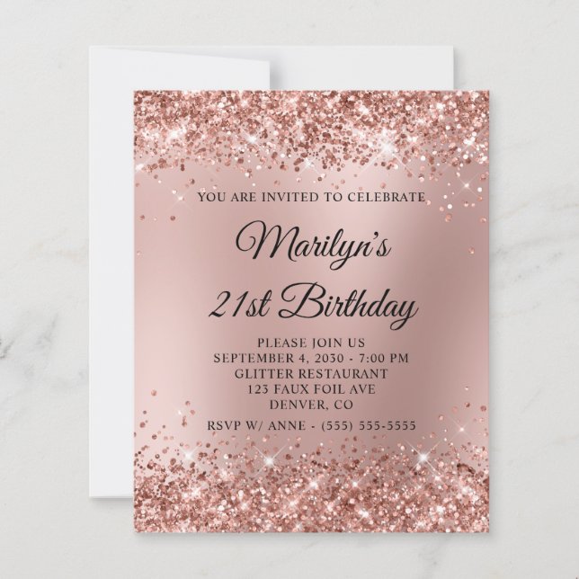 Glittery Rose Gold Blur 21st Birthday Invite (Front)