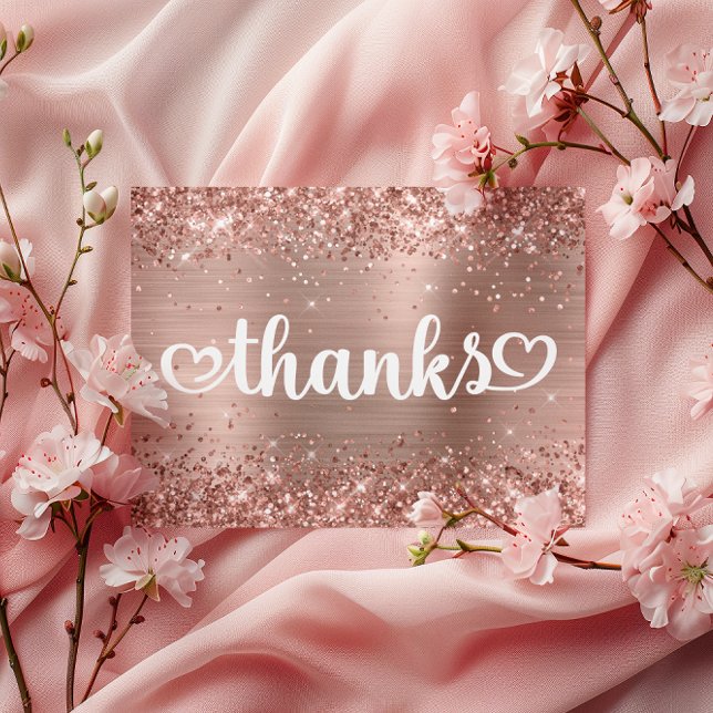 Glittery Rose Gold Cute Hearts Sweet 16 Thanks Postcard (Glittery Rose Gold Cute Hearts Sweet 16 Thanks Postcard)