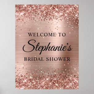 Glittery Rose Gold Faux Foil Bridal Shower Welcome Poster