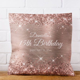 Glittery Rose Gold Foil 15th Birthday Cushion