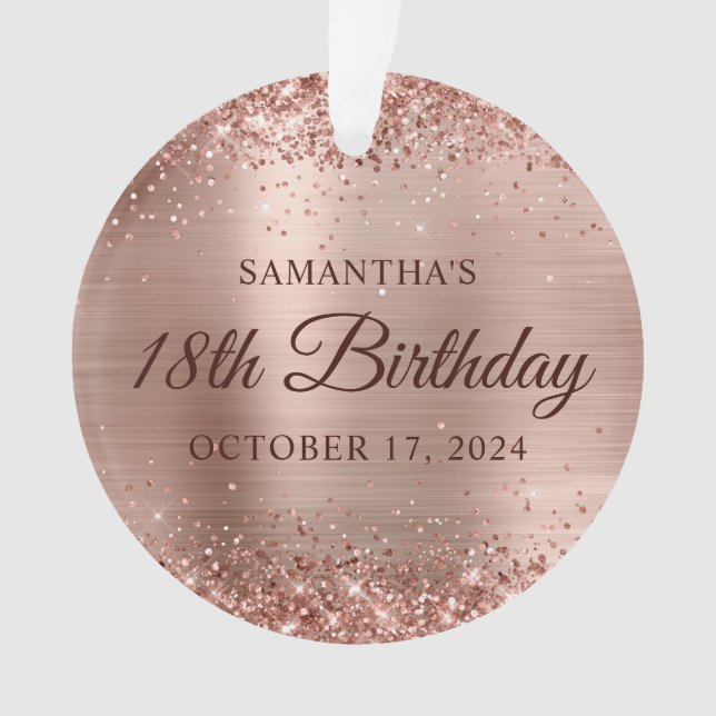 Glittery Rose Gold Foil 18th Birthday Photo Ornament (Front)