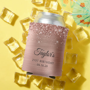 Glittery Rose Gold Foil 21st Birthday Can Cooler