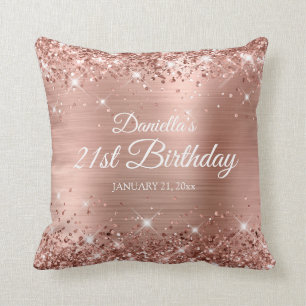 Glittery Rose Gold Foil 21st Birthday Cushion
