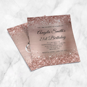 Glittery Rose Gold Foil 21st Birthday Invite Flyer
