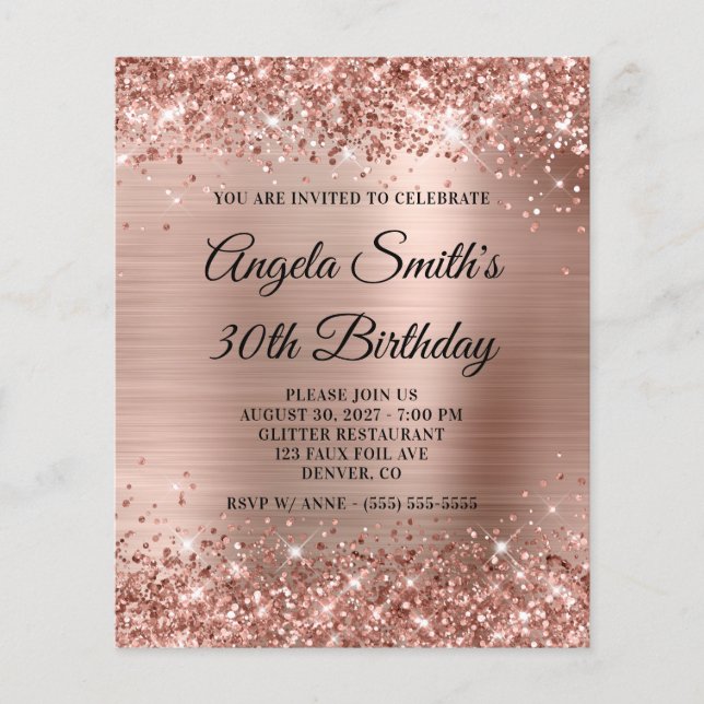 Glittery Rose Gold Foil 30th Birthday Invite (Front)