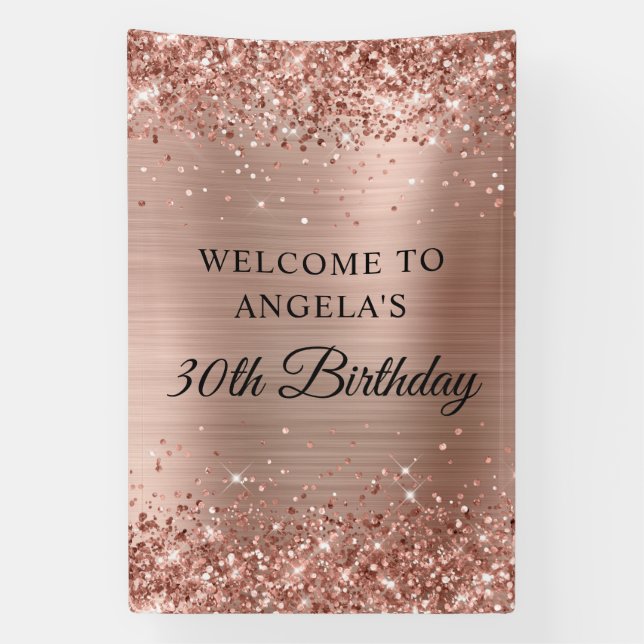Glittery Rose Gold Foil 30th Birthday Vertical Banner (Vertical)