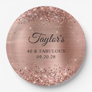 Glittery Rose Gold Foil 40 & Fabulous Paper Plate