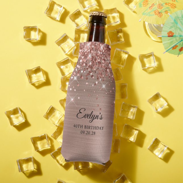 Glittery Rose Gold Foil 40th Birthday Bottle Cooler (In Situ Summer)