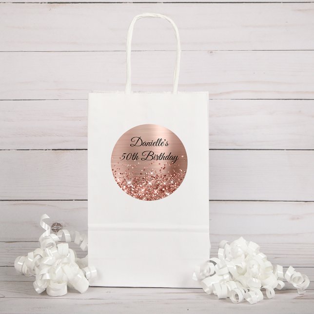 Glittery Rose Gold Foil 50th Birthday Classic Round Sticker (Glittery Rose Gold 50th Birthday Favor Sticker)