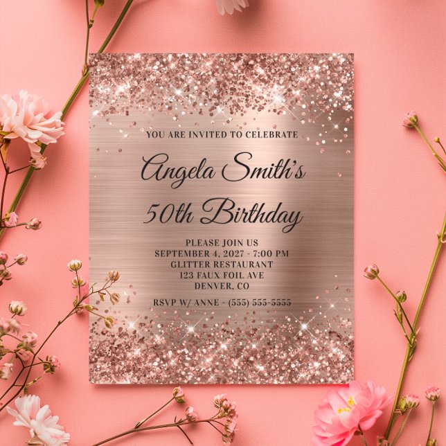 Glittery Rose Gold Foil 50th Birthday Invite (Glittery Rose Gold Foil 50th Birthday Invite)