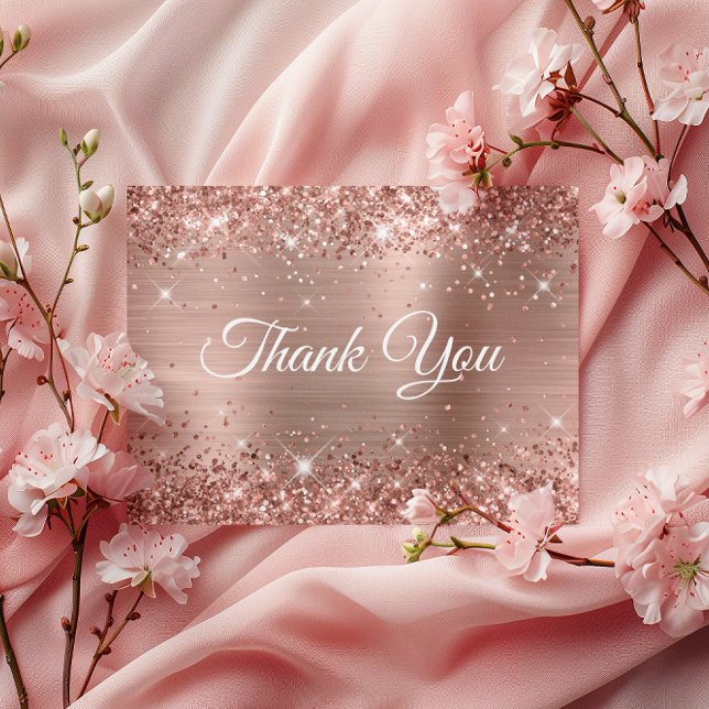 Glittery Rose Gold Foil 50th Birthday Thank You Postcard (Glittery Rose Gold Foil 50th Birthday Thank You Postcard)