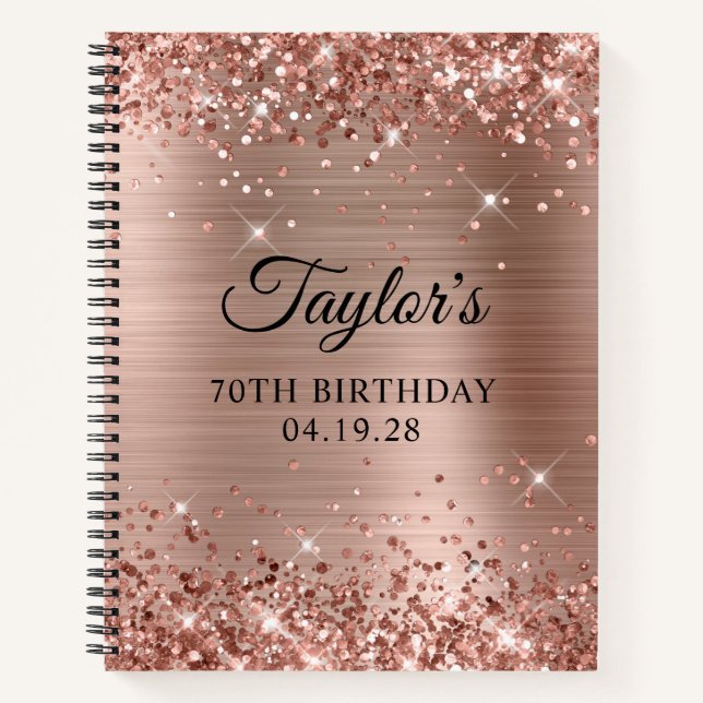 Glittery Rose Gold Foil 70th Birthday Guest Notebook (Front)
