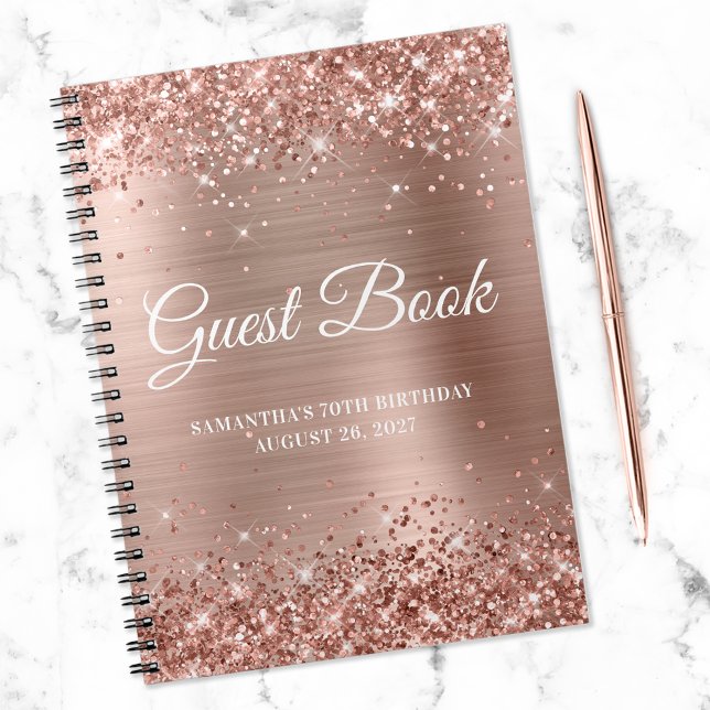 Glittery Rose Gold Foil 70th Birthday Guestbook Notebook (Creator Uploaded)