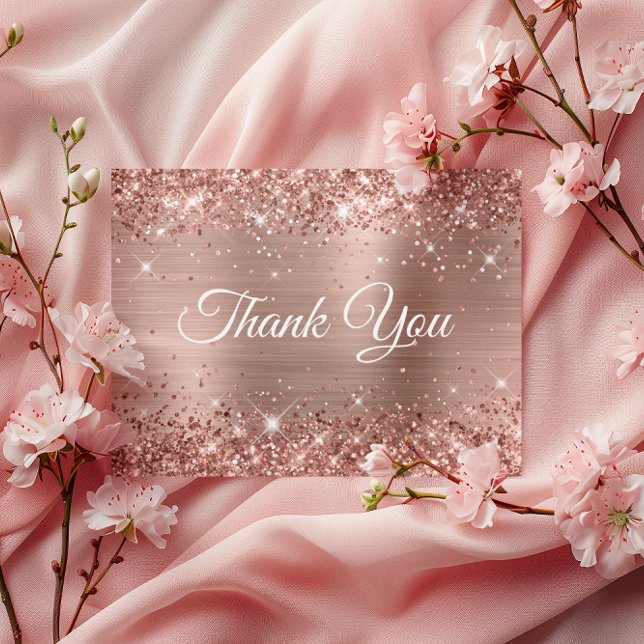 Glittery Rose Gold Foil 90th Birthday Thank You Postcard (Glittery Rose Gold Foil 90th Birthday Thank You Postcard)