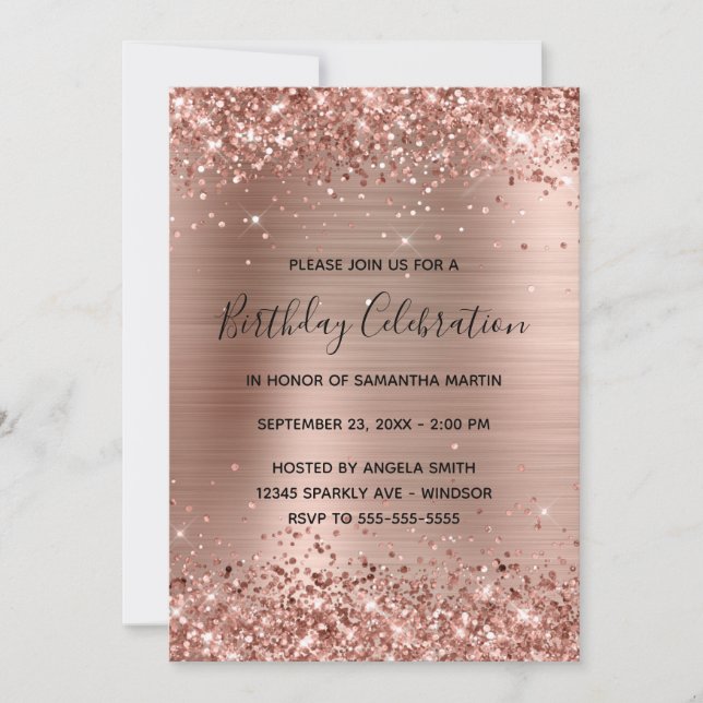 Glittery Rose Gold Foil Birthday Celebration Invitation (Front)