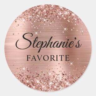 Glittery Rose Gold Foil Bride's Favourite Wedding Classic Round Sticker