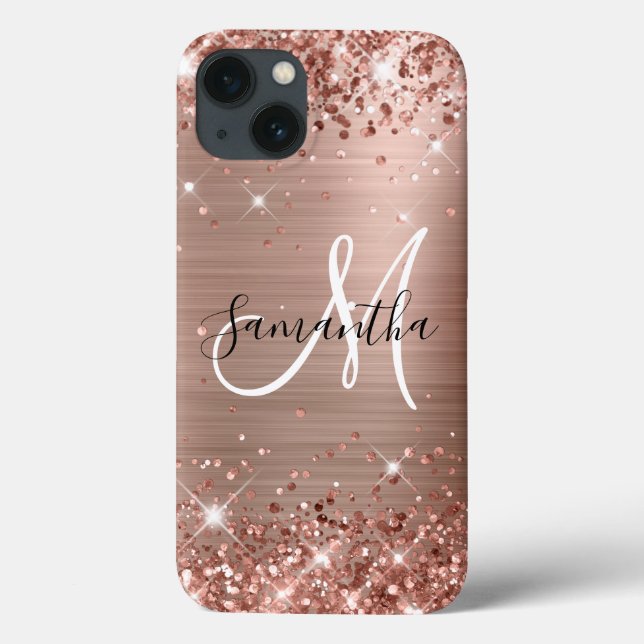 Glittery Rose Gold Foil Elegant Monogram Case-Mate iPhone Case (Back)