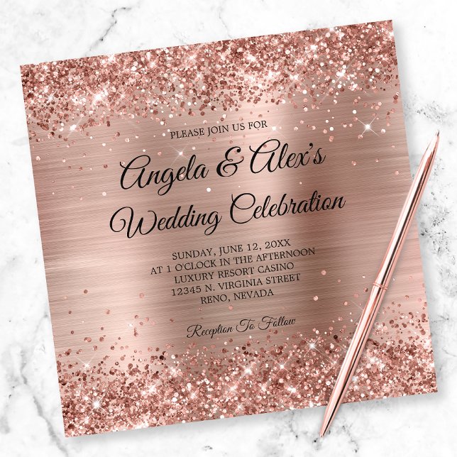 Glittery Rose Gold Foil Elegant Wedding Invitation (Creator Uploaded)