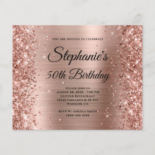 Glittery Rose Gold Foil Fancy Monogram 50 Birthday Flyer