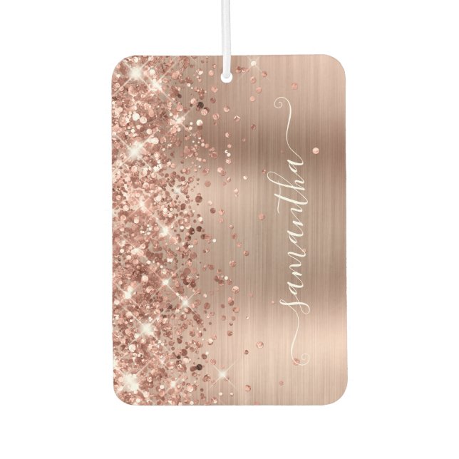 Glittery Rose Gold Foil Girly Signature Photo Car Air Freshener (Front)