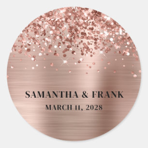 Glittery Rose Gold Foil Glam Wedding Classic Round Sticker