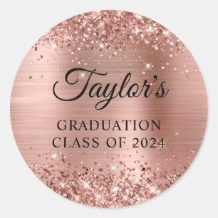 Glittery Rose Gold Foil Graduation Classic Round Sticker